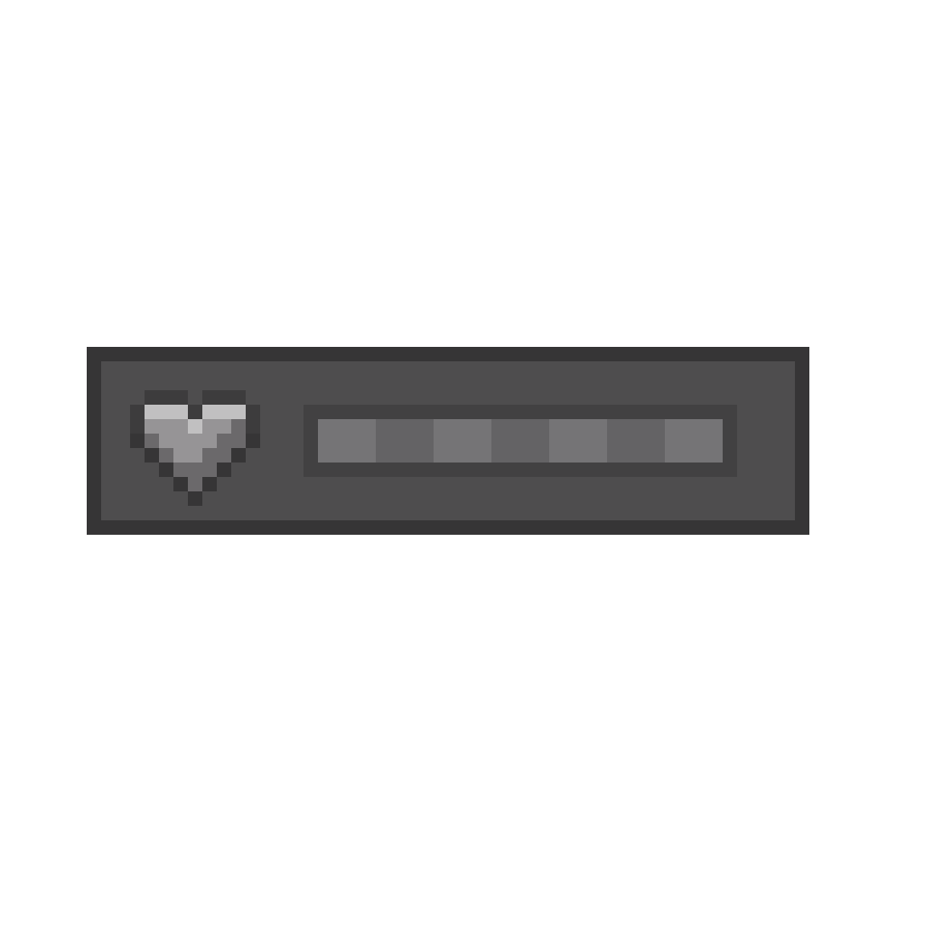 The health bar. A gray pixel art bar with 7 segments and a heart icon to the left of the bar. It is animated to lose a segment every 2 seconds to show all health bar states.